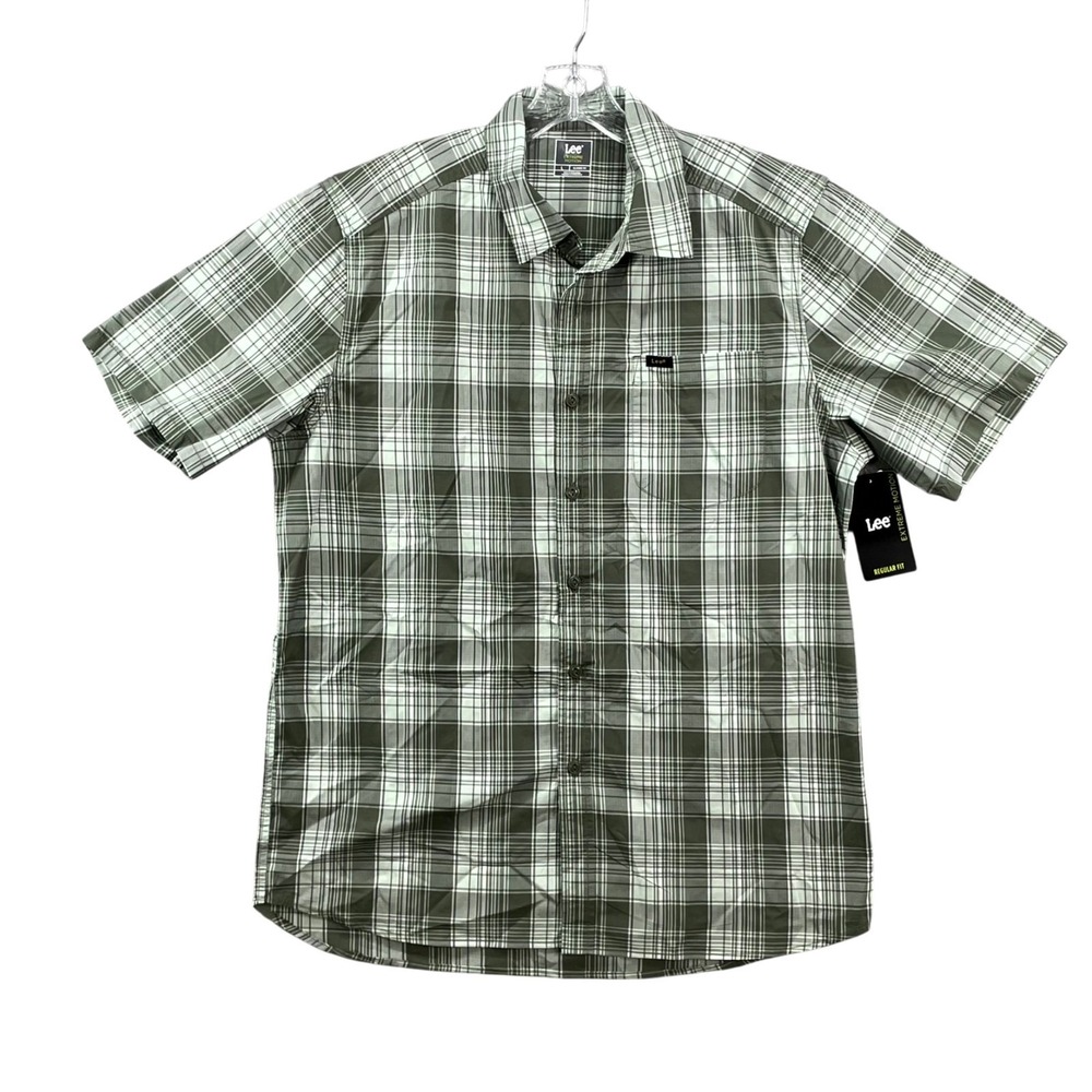 Lee Extreme Motion Shirt Mens Large Olive Plaid Classic Fit Performance Workwear